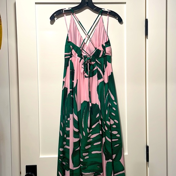 Express pink/green tropical sheath sundress. Hi-low hem, corset back. Size 0. - Picture 2 of 2